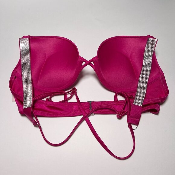 Victoria Secret 38C L Bombshell Push Up Bikini Top Set Shine Strap Berry Blush - Picture 10 of 12